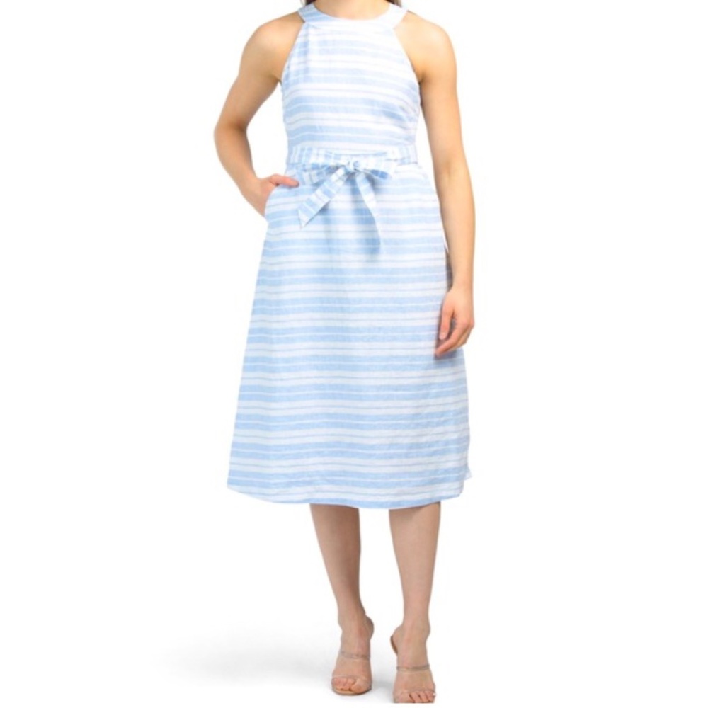 SIGRID OLSEN Stripe Halter Linen Midi Dress NEW!